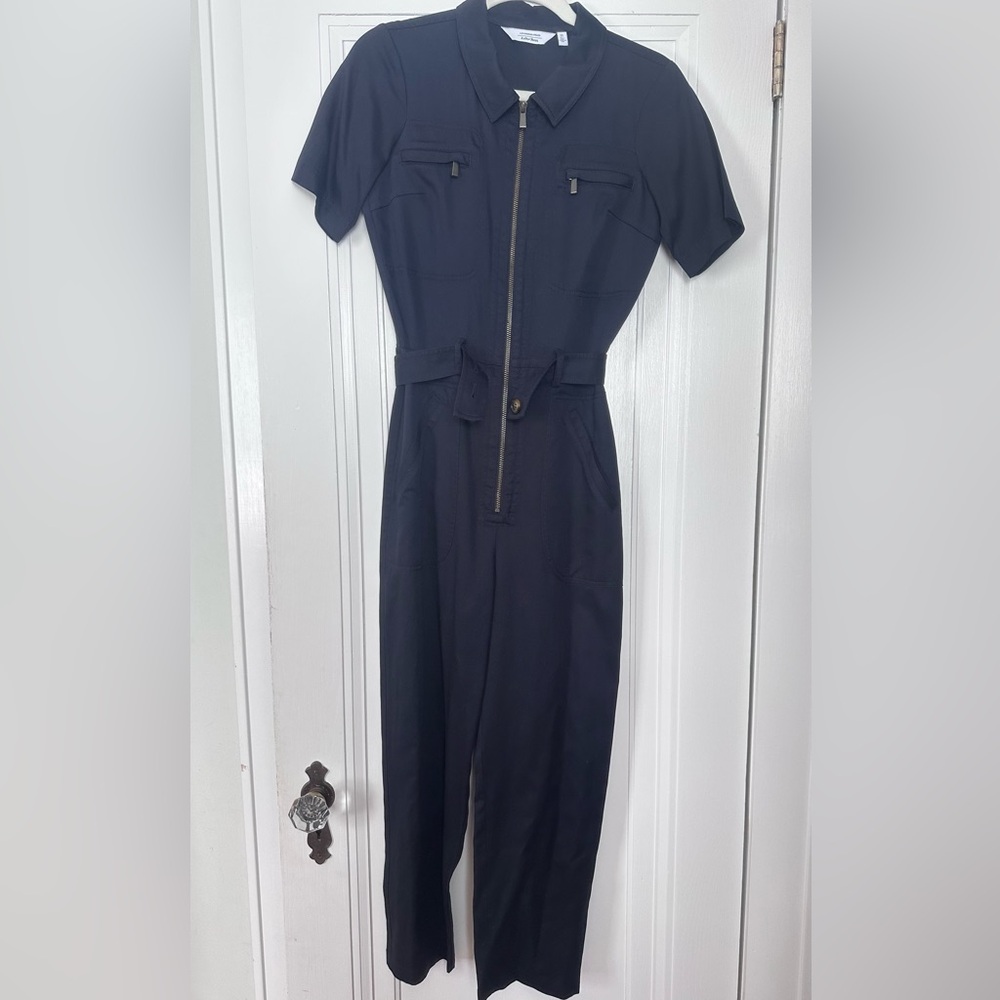 & Other Stories Navy Zip-Front Short-Sleeve Jumpsuit